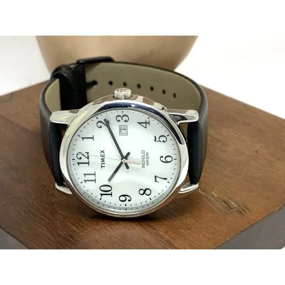 Timex Men's Watch TW2P75600 Quartz Indiglo White Dial Black Leather Band 38mm